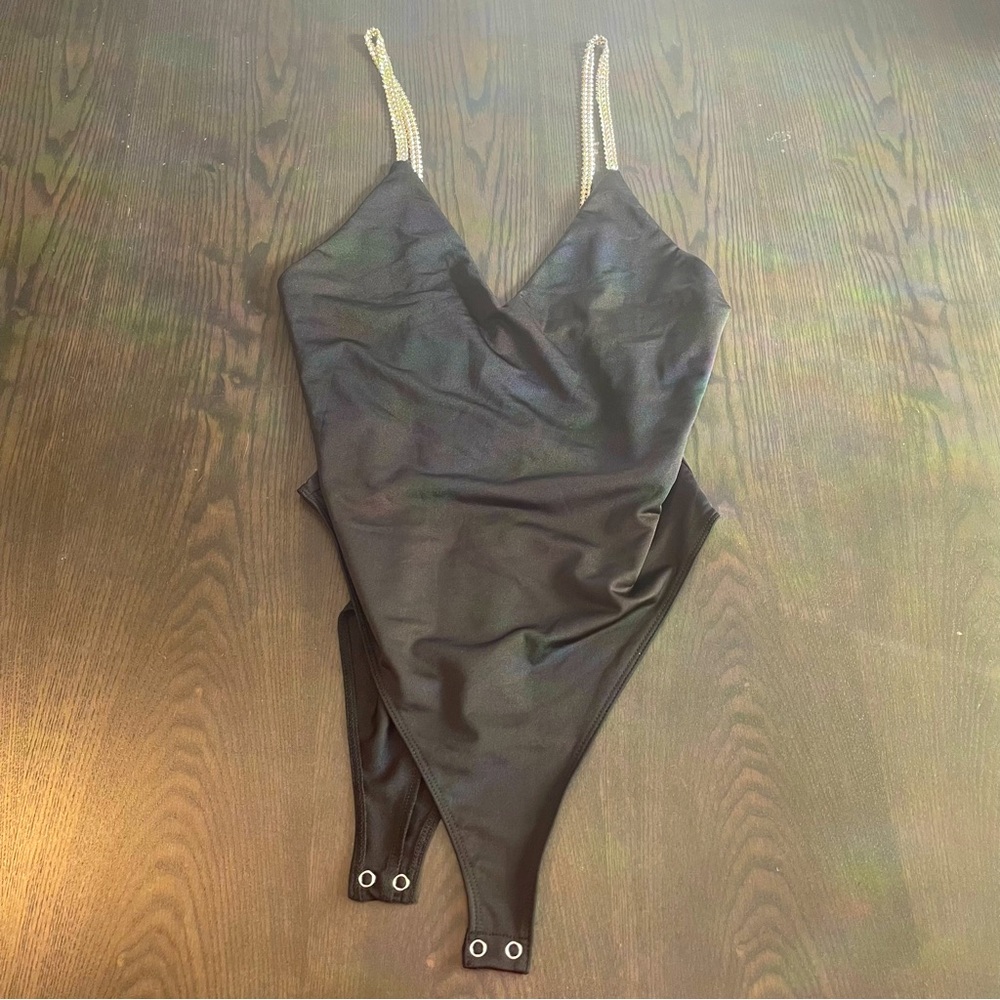 Forever 21 black bodysuit with jewel straps size large - New with tags